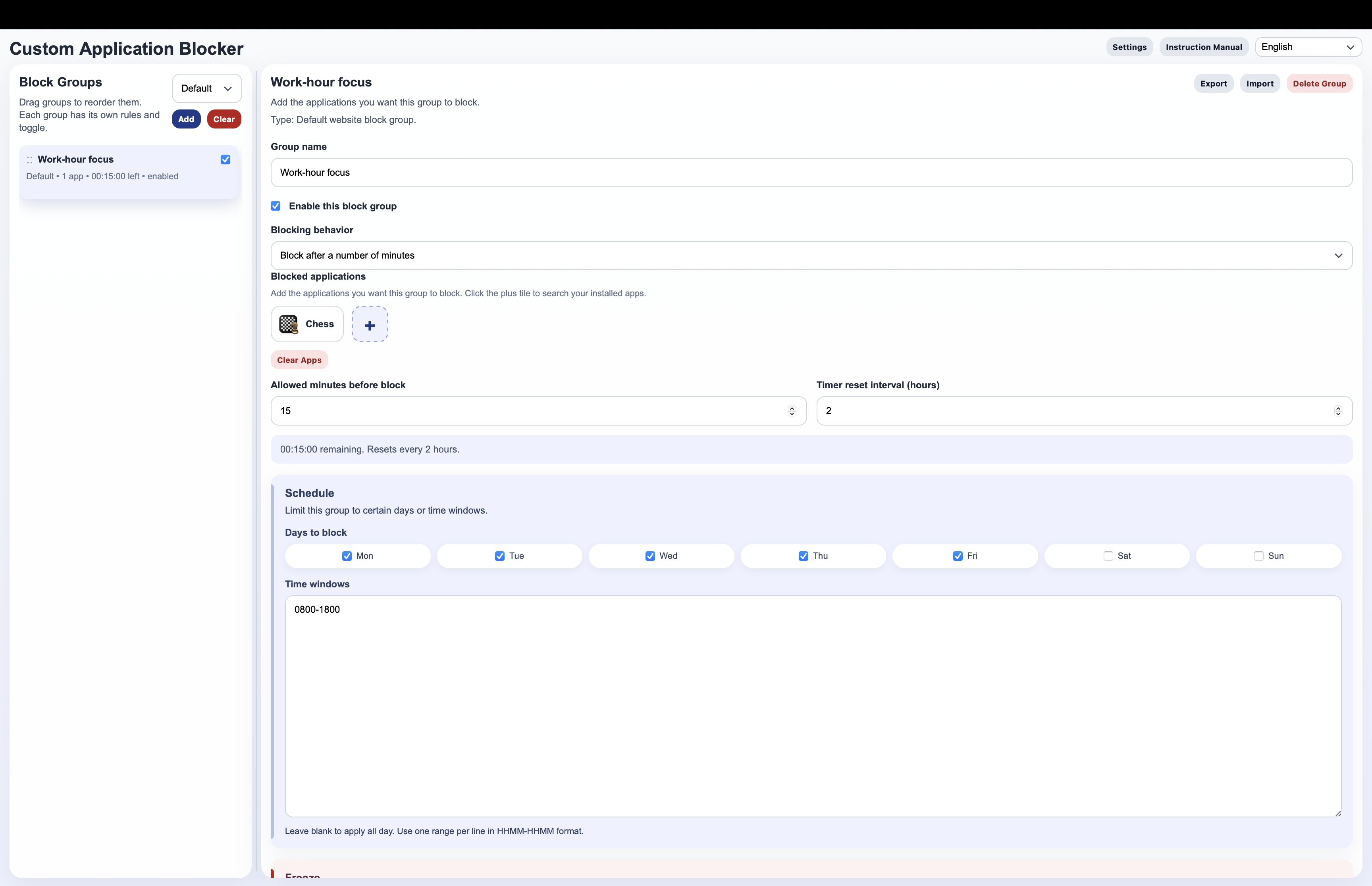 Mac Vault screenshot showing an application blocking group